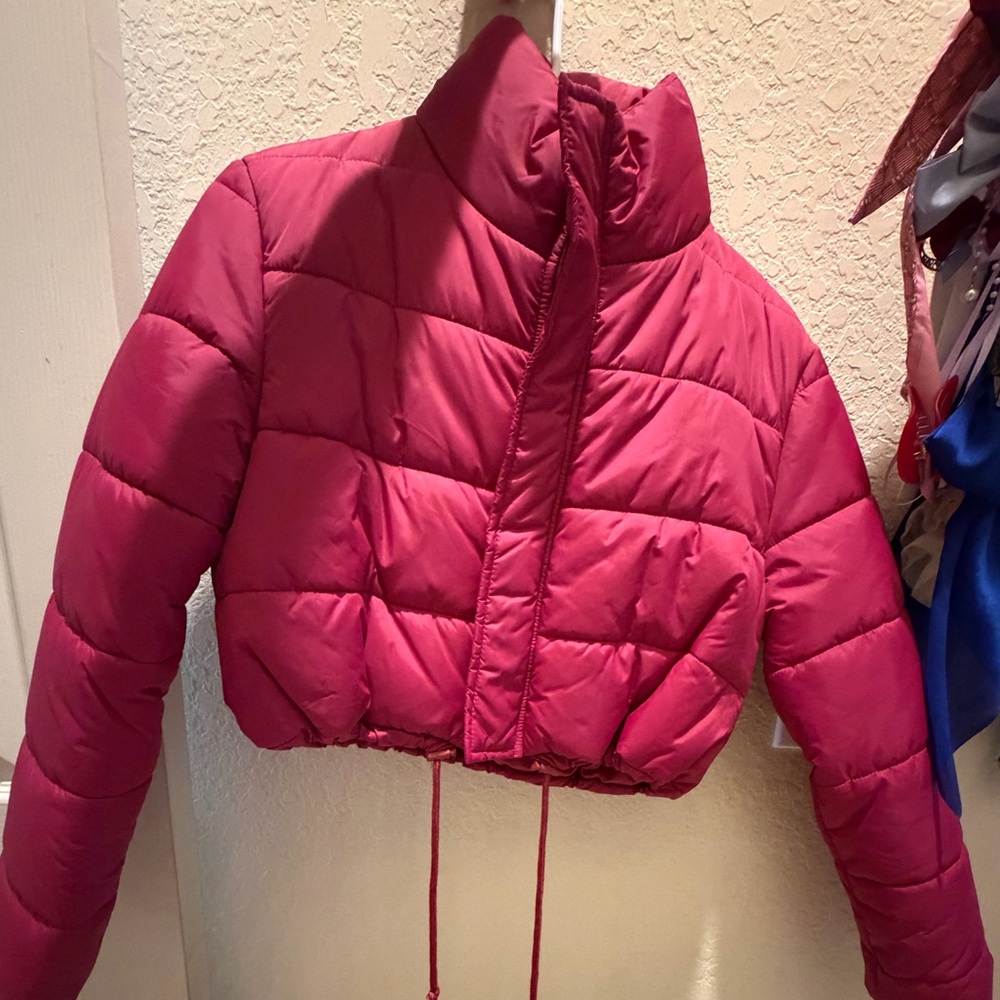 Pink Cropped Puffer Jacket